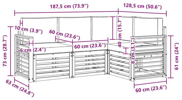 VidaXL Ülőgarnitúrák 4 pcs Fehér és Bézs 187,5 x 128,5 x 73 cm