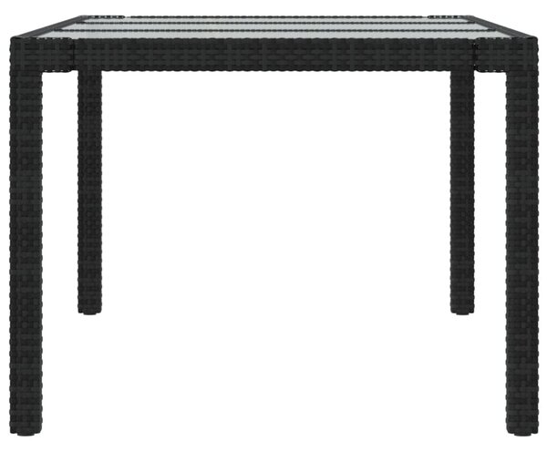 Fekete polyrattan és edzett üveg kerti asztal 190 x 90 x 75 cm