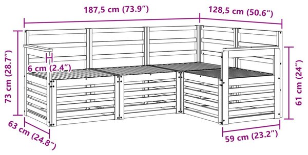 VidaXL Ülőgarnitúrák 4 pcs Fehér 187,5 x 128,5 x 73 cm Tömör Akácfa