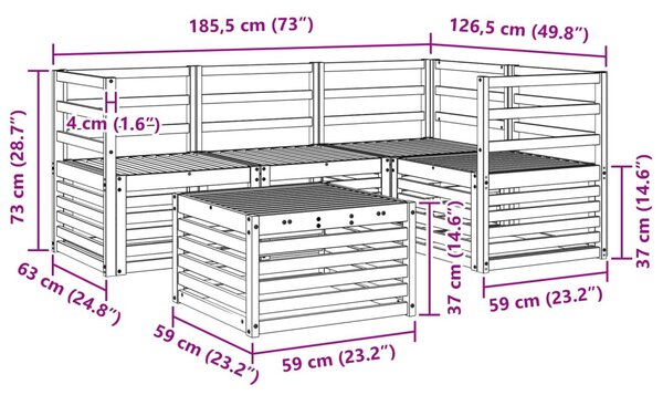 Kültéri kanapé szett 5 pcs Fehér 59 x 59 x 37 cm Tömör Akácfa