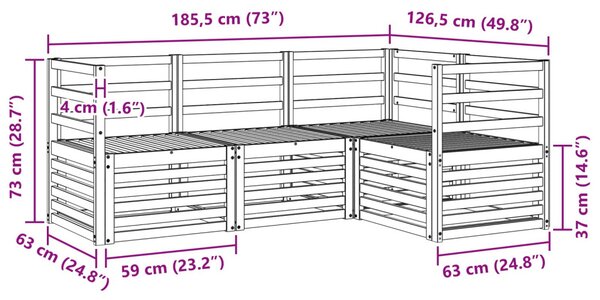 VidaXL Ülőgarnitúrák 4 pcs Fehér 185,5 x 126,5 x 73 cm Tömör Akácfa