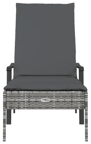 Szürke polyrattan napozóágy párnával