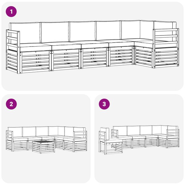 VidaXL Kültéri kanapé szett 6 pcs Fehér és Bézs 306 x 128,5 x 73 cm