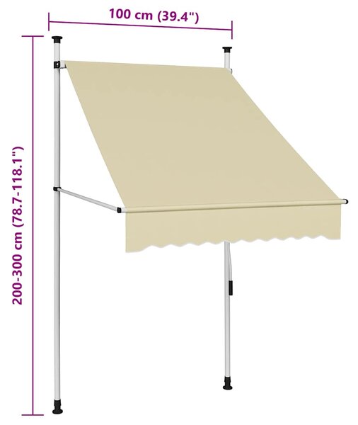 Krémszínű kézzel feltekerhető napellenző 100 cm