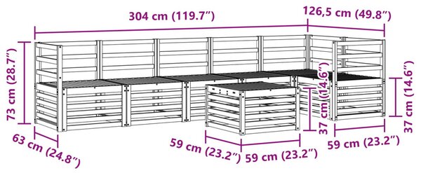 VidaXL Kültéri kanapé szett 7 pcs Fehér 59 x 59 x 37 cm Tömör Akácfa