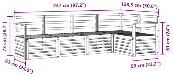 VidaXL Kültéri kanapé szett 5 pcs Fehér 247 x 128,5 x 73 cm