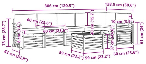 VidaXL Szegmentált kanapé szett 7 pcs Fehér és Krém színű Tömör Akácfa