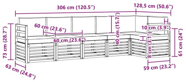 VidaXL Kültéri kanapé szett 6 pcs Fehér és Bézs 306 x 128,5 x 73 cm