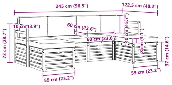 VidaXL Ülőgarnitúrák 6 pcs Fehér és Antracitszürke 245 x 122,5 x 73 cm