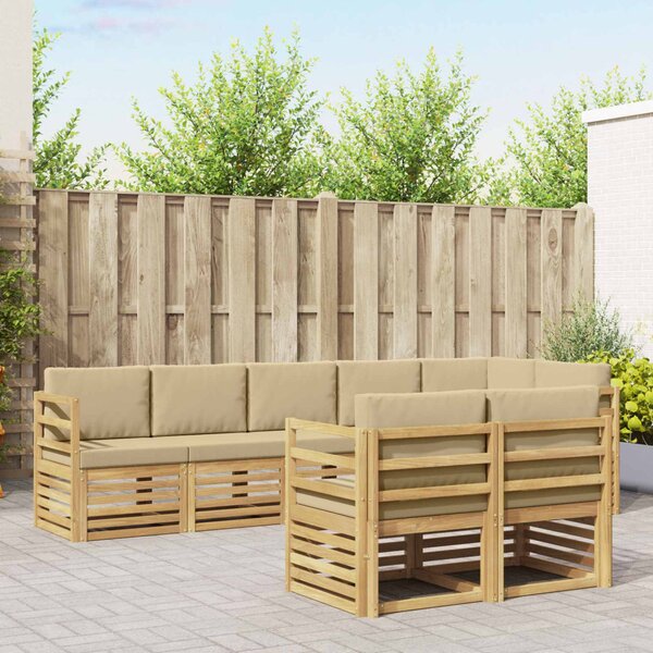 Kültéri kanapé szett 8 pcs Fehér és Bézs 304 x 126,5 x 73 cm