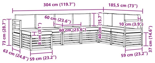 VidaXL Kültéri kanapé szett 8 pcs Fehér és Bézs 304 x 185,5 x 73 cm