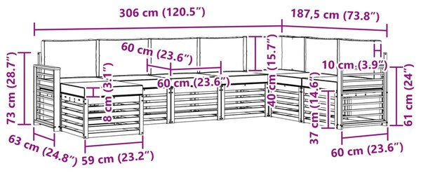 Kültéri kanapé szett 8 pcs Fehér és Bézs 306 x 187,5 x 73 cm