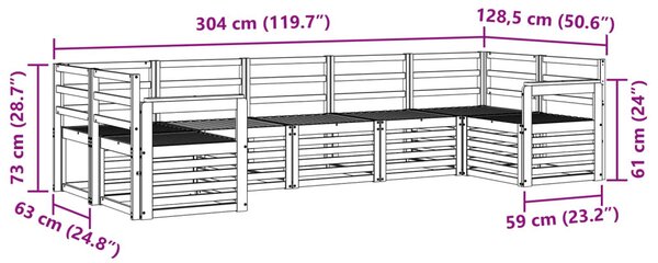 VidaXL Kültéri kanapé szett 7 pcs Fehér 304 x 128,5 x 73 cm