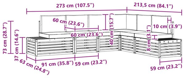 VidaXL Kültéri kanapé szett Fehér 273 x 213,5 x 73 cm Poliészter