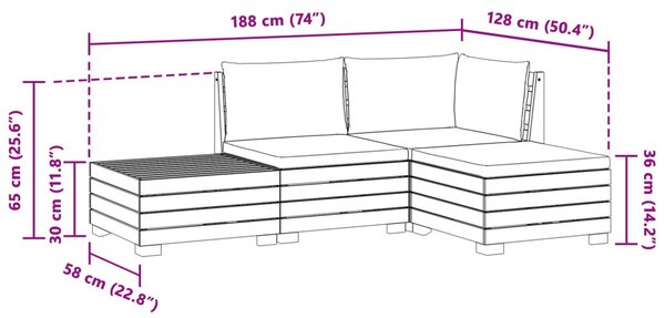 VidaXL Kültéri kanapé szett párnával 4 Darab Barna Tömör Akácfa