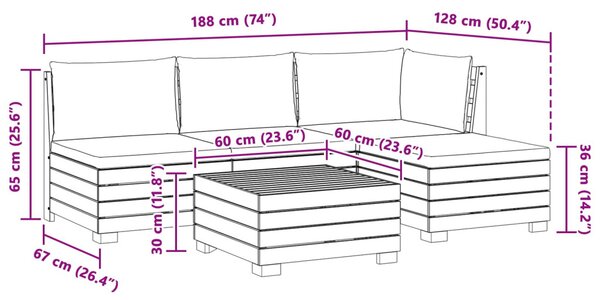 VidaXL Kültéri kanapé szett párnával 5 Darab Barna Tömör Akácfa