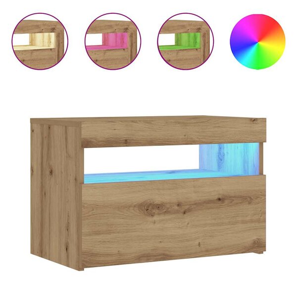 Éjjeli szekrény LED lámpákkal kézműves tölgy 60x35x40 cm