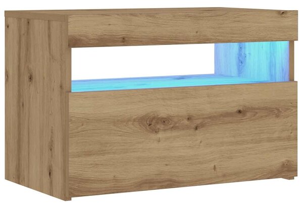 Éjjeli szekrény LED lámpákkal kézműves tölgy 60x35x40 cm