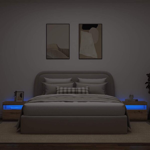 Éjjeli szekrény LED lámpákkal kézműves tölgy 60x35x40 cm