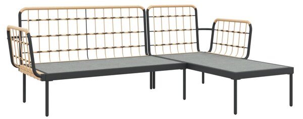 3 részes polyrattan kerti ülőgarnitúra sötétszürke párnákkal