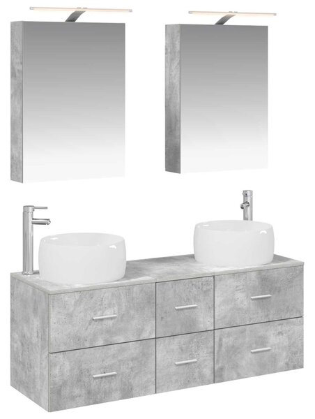 VidaXL Fürdőszoba bútor szett 5 pcs Betonszürke Szerelt fa és Üveg