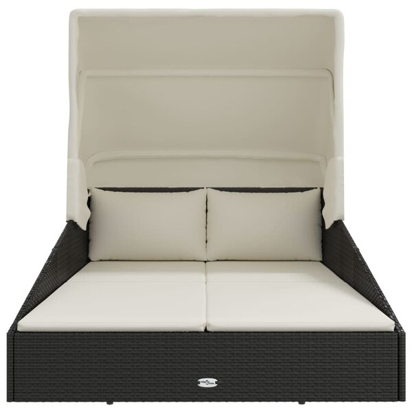 Fekete polyrattan napágy összecsukható tetővel 200x114x128 cm