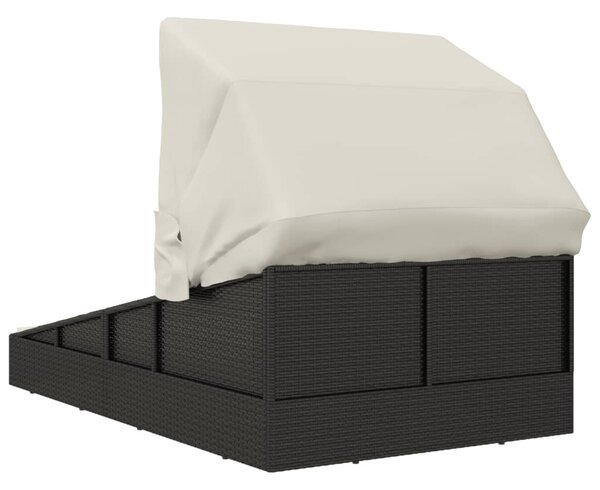 Fekete polyrattan napágy összecsukható tetővel 200x114x128 cm