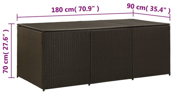Barna polyrattan kerti tárolóláda 180 x 90 x 70 cm