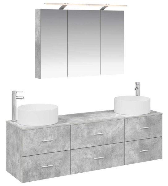 VidaXL Fürdőszoba bútor szett 4 pcs Betonszürke Szerelt fa és Üveg