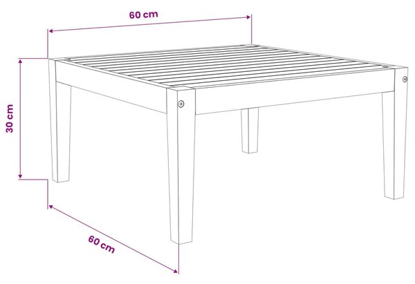 VidaXL asztal Tömör Akácfa Természetes 60 x 60 x 30 cm