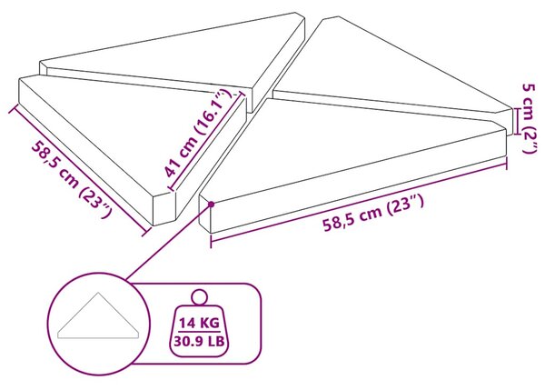 Esernyősúlytányérok 4 db fekete gránit háromszög 14 kg