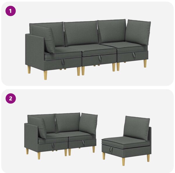 VidaXL Moduláris kanapé szett tárolóval 3 pcs Sötétszürke Szövet