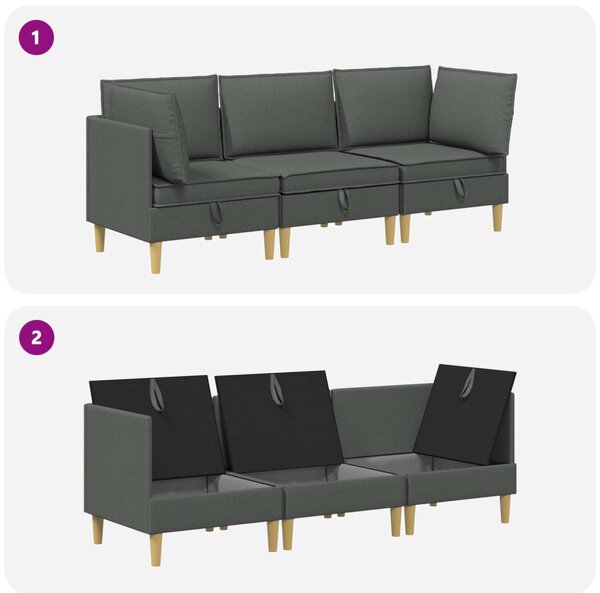 VidaXL Moduláris kanapé szett tárolóval 3 pcs Sötétszürke Szövet