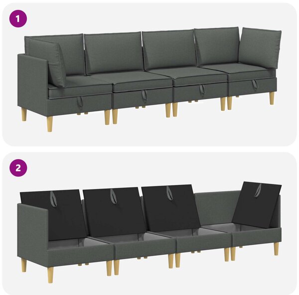 VidaXL Moduláris kanapé szett tárolóval 4 pcs Sötétszürke Szövet