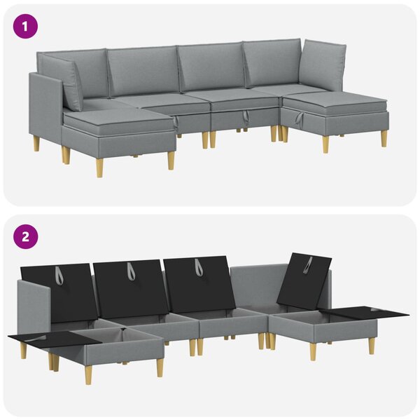 Moduláris kanapé szett tárolóval 6 pcs Világosszürke Szövet