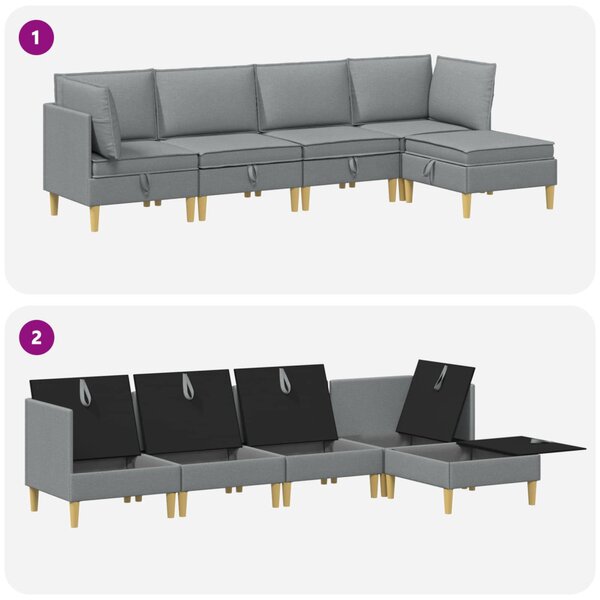 VidaXL Moduláris kanapé szett tárolóval 5 pcs Világosszürke Szövet