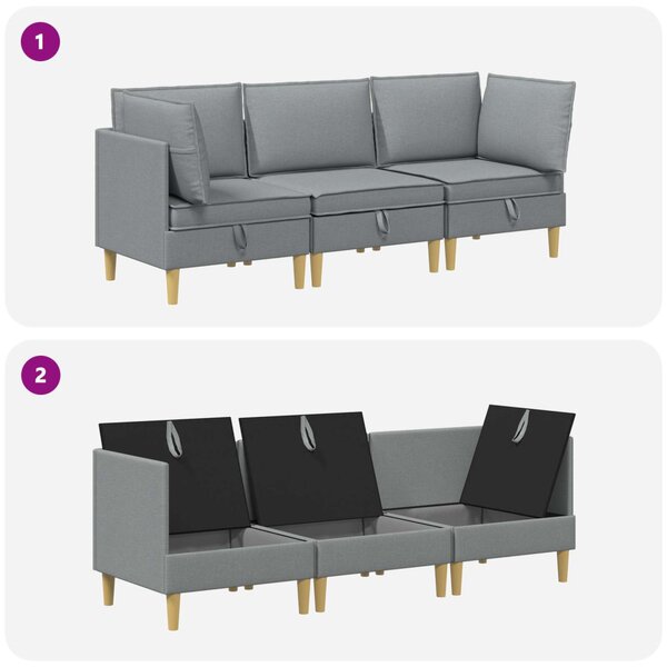 VidaXL Moduláris kanapé szett tárolóval 3 pcs Világosszürke Szövet