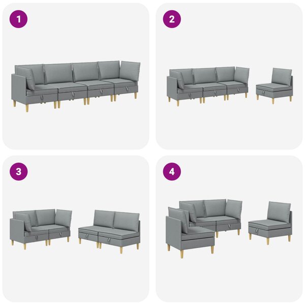 Moduláris kanapé szett tárolóval 4 pcs Világosszürke Szövet