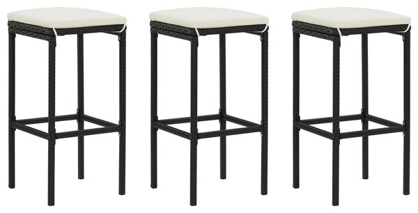 4 részes fekete polyrattan kerti bárszett párnával