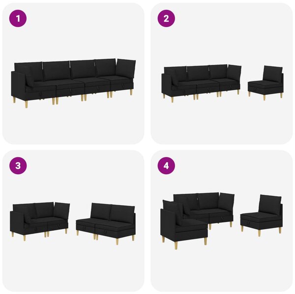 Moduláris kanapé szett tárolóval 4 pcs Fekete Szövet