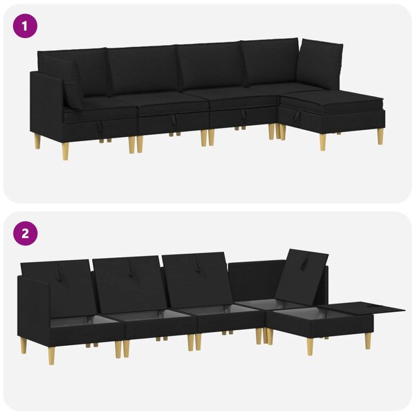 VidaXL Moduláris kanapé szett tárolóval 5 pcs Fekete Szövet