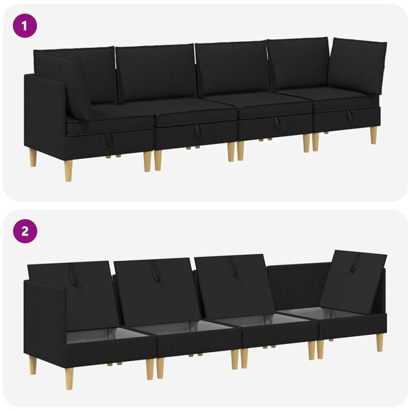 Moduláris kanapé szett tárolóval 4 pcs Fekete Szövet
