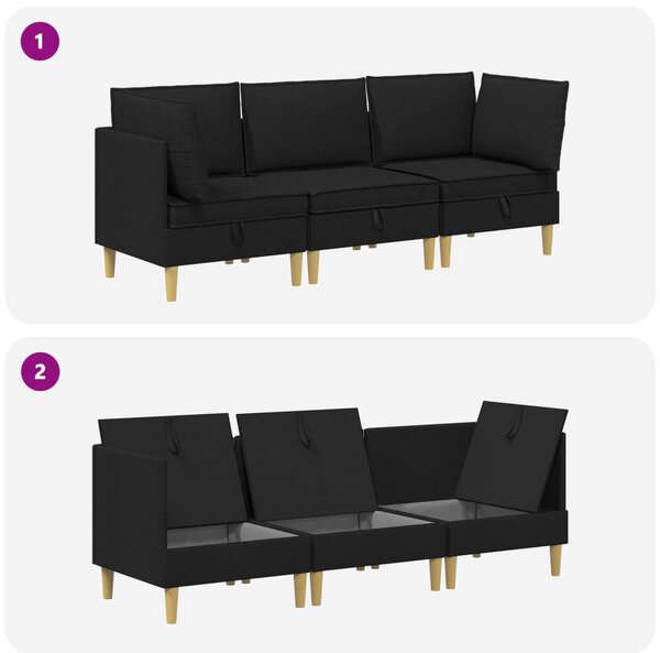 VidaXL Moduláris kanapé szett tárolóval 3 pcs Fekete Szövet