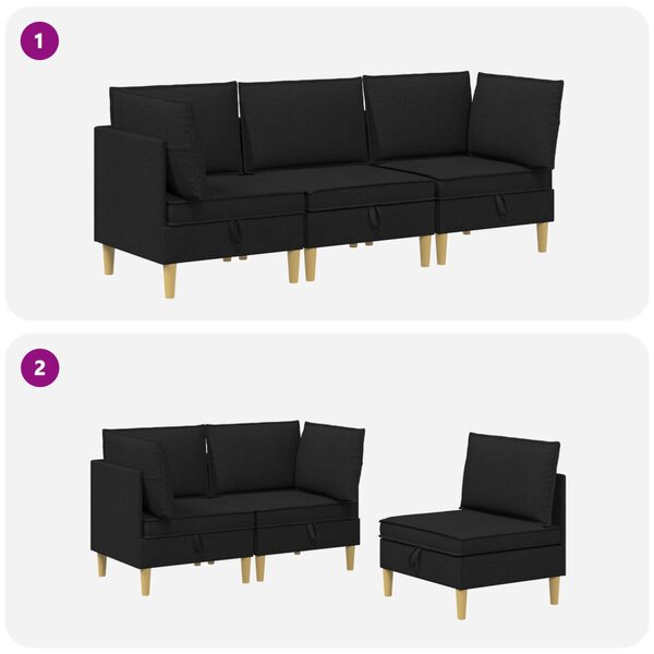 VidaXL Moduláris kanapé szett tárolóval 3 pcs Fekete Szövet