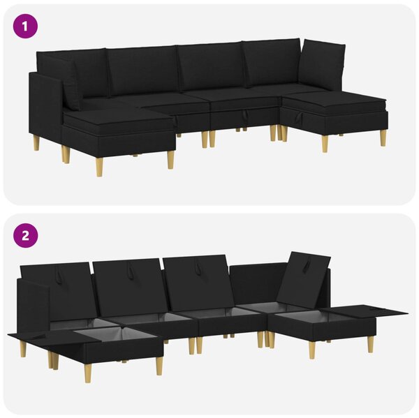 Moduláris kanapé szett tárolóval 6 pcs Fekete Szövet