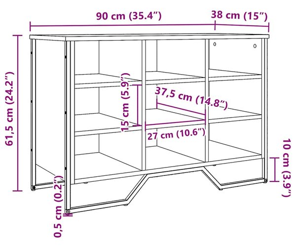 Szürke sonoma színű szerelt fa cipőszekrény 90 x 38 x 61,5 cm