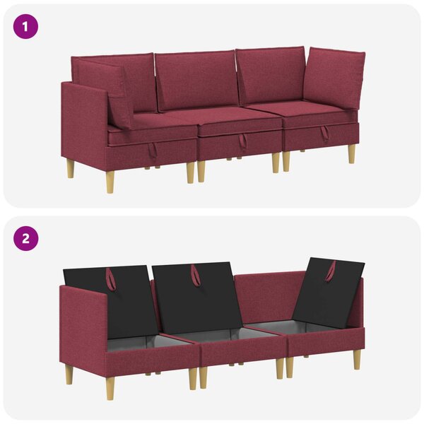 VidaXL Moduláris kanapé szett tárolóval 3 pcs Bordó Szövet
