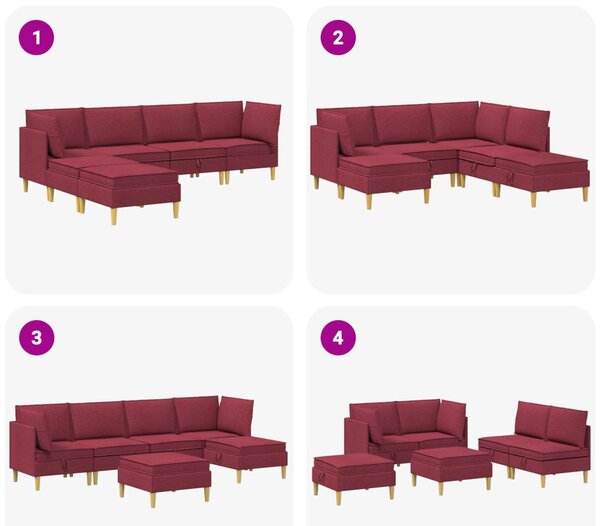 VidaXL Moduláris kanapé szett tárolóval 6 pcs Bordó Szövet