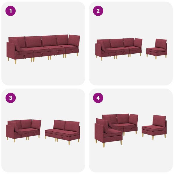 Moduláris kanapé szett tárolóval 4 pcs Bordó Szövet