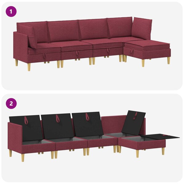 VidaXL Moduláris kanapé szett tárolóval 5 pcs Bordó Szövet